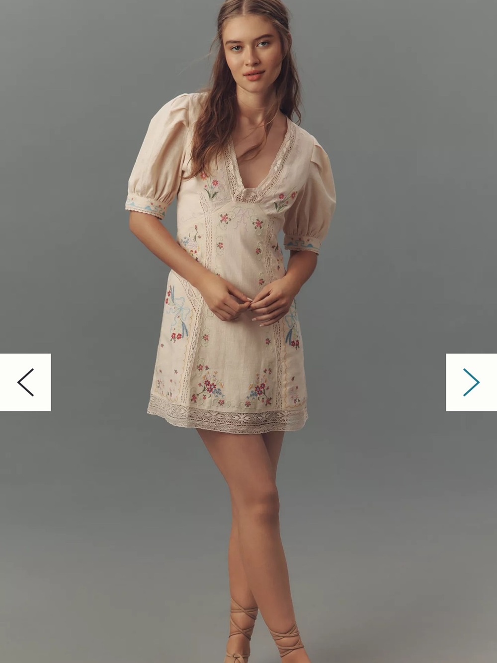 Anthropologie Boho Embroidered Cream V-Neck Mini Dress -#015 #122 - Picture 4 of 5